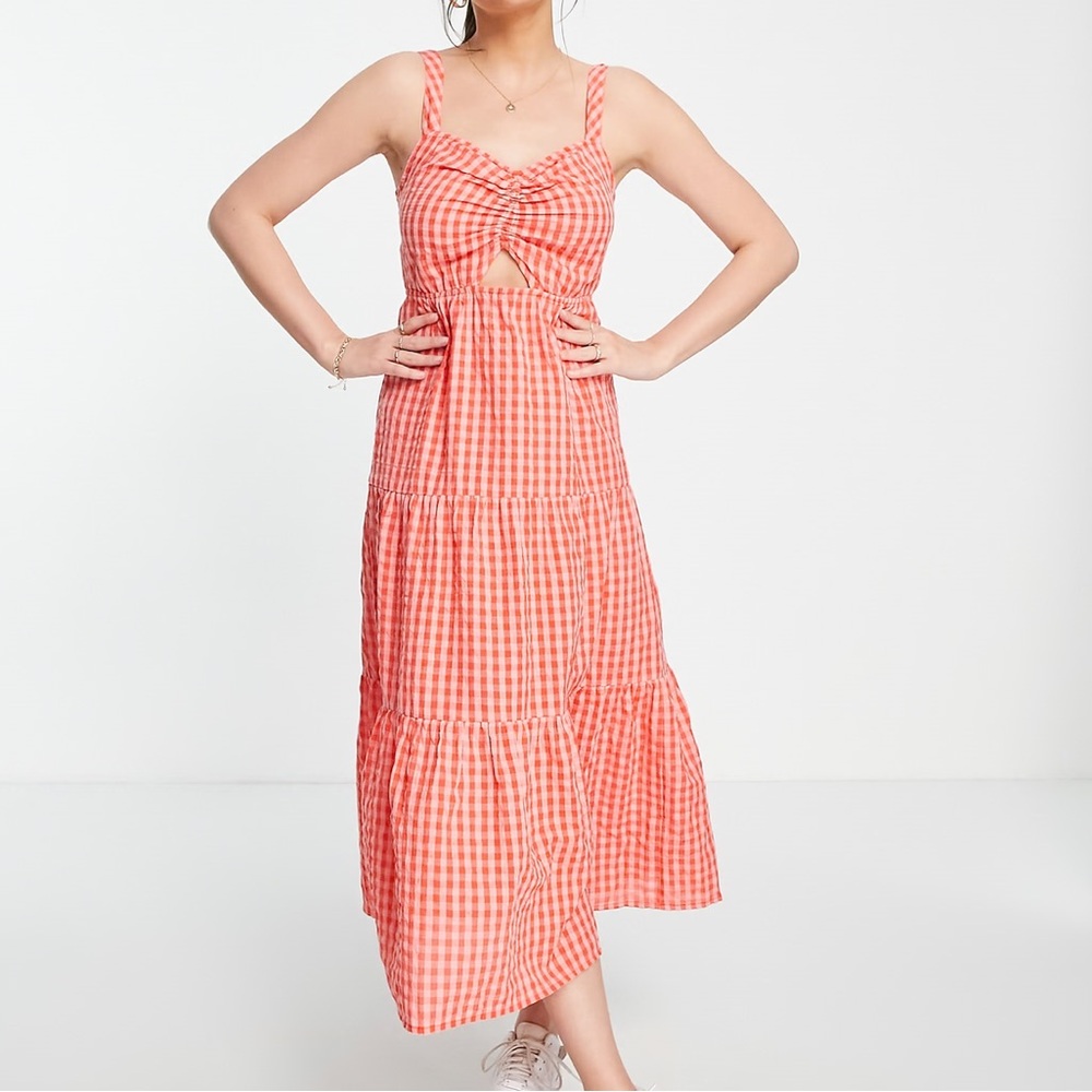 ASOS gingham tiered dress cutout